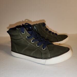 CAT & JACK High Top Sneaker Boys 10 Cayden Olive Green Navy Blue Faux Suede Zip